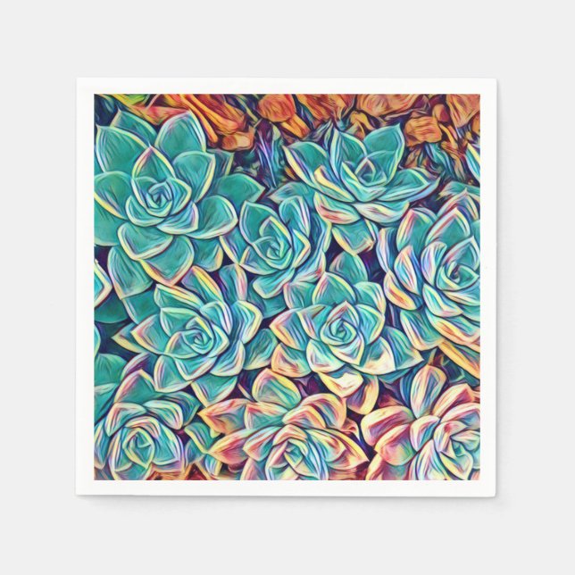 Serviettes En Papier Papier Succulent Turquoise Stylisé Napkin (Devant)