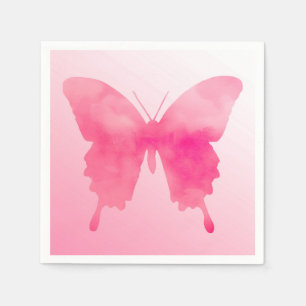 Serviettes En Papier Papillon aquarelle - Fuchsia et rose