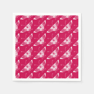 Serviettes En Papier Papillon déco stylisé - rose fuchsia