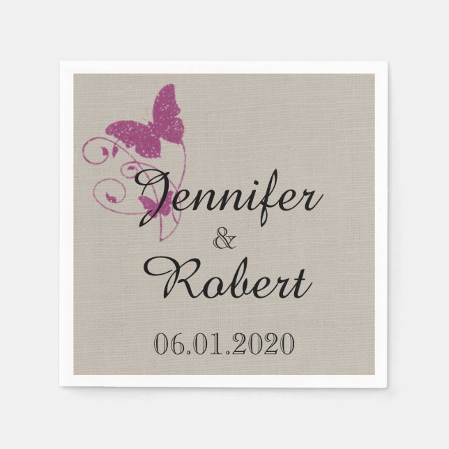 Serviettes En Papier Papillon mauve Mariage Napkin (Devant)