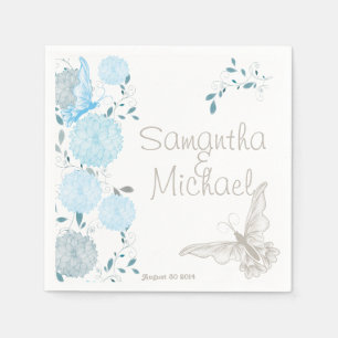 Serviettes En Papier Papillons et chrysanthèmes bleus