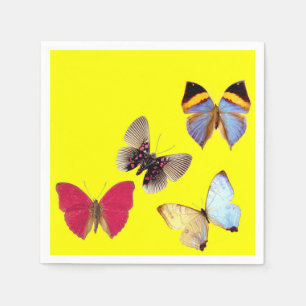 Serviettes en papier papillons jaune bleu rose