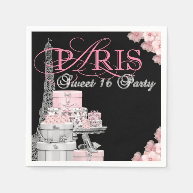 Serviettes En Papier Paris Sweet 16 Anniversaire (Devant)