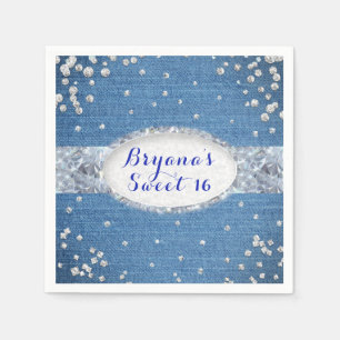 Serviettes En Papier Partie de bille à cristaux de denim et de diamants