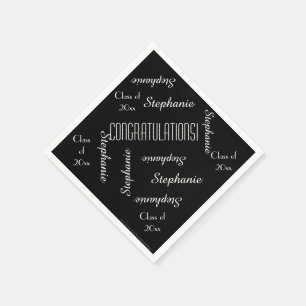 Serviettes En Papier Partie de graduation, nom, classe de, noir et blan