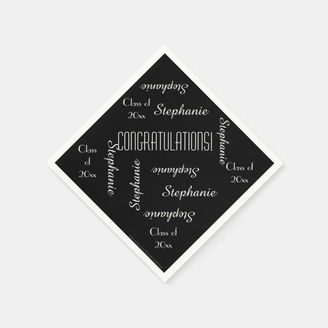 Serviettes En Papier Partie de graduation, nom, classe de, noir et blan (Coin)