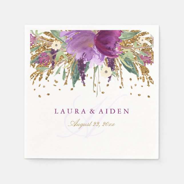 Serviettes En Papier Parties scintillant florale Étincelle Améthyste Ma (Devant)