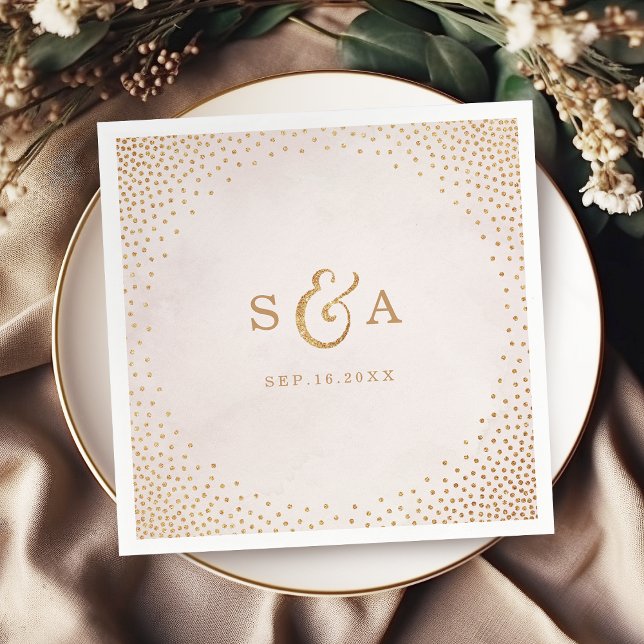 Serviettes En Papier Parties scintillant moderne rose or mariage  (Modern blush glitter rose gold wedding monogram paper napkins)