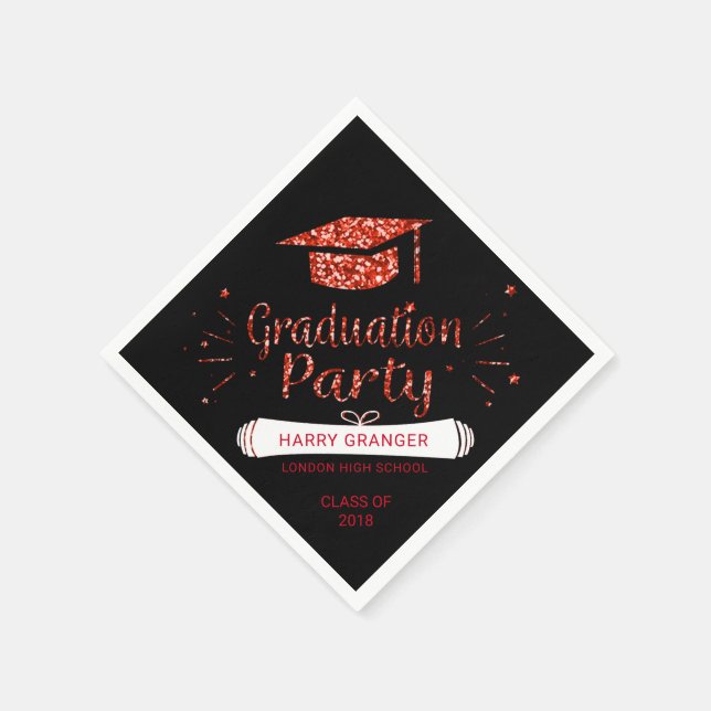 Serviettes En Papier Parties scintillant rouge Black Graduation Cap Par (Coin)