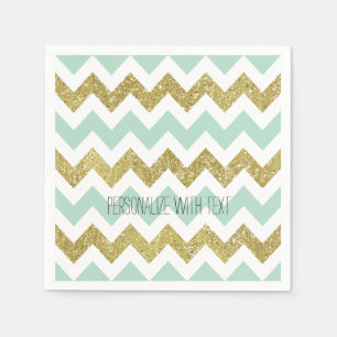 Serviettes En Papier Parties scintillantes Chevron de Faux de menthe et