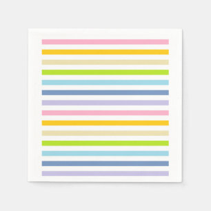 Serviettes En Papier Pastel Rainbow et White Stripes