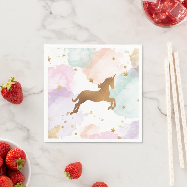 Serviettes En Papier Pastel Unicorn fête d'anniversaire (En situation)