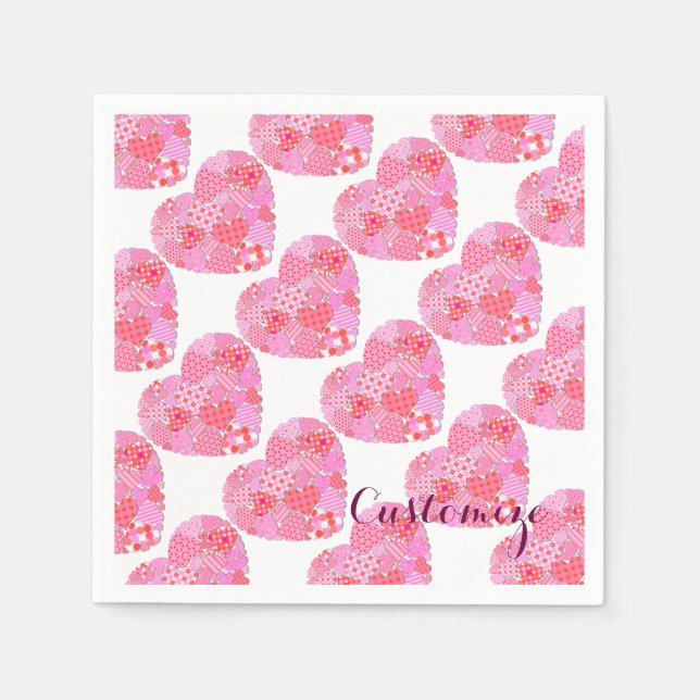 Serviettes En Papier Patchwork Hearts White Napkins (Devant)