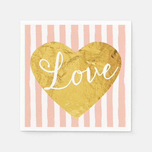 Serviettes En Papier Peach Stripes Fake Gold Love Heart Cute Girl (Devant)