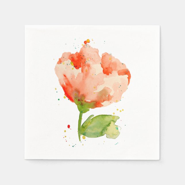Serviettes En Papier Peach Watercolor Poppy (Devant)