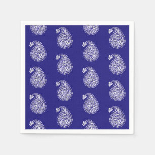 Serviettes En Papier Persian tile paisley - white on indigo blue