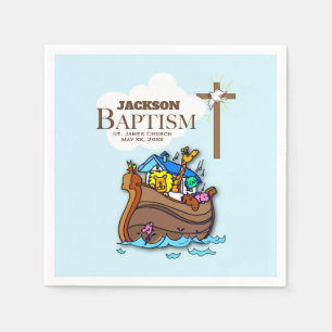 Serviettes En Papier Personnalisable, Baby Boy Baptism Arche de Noah