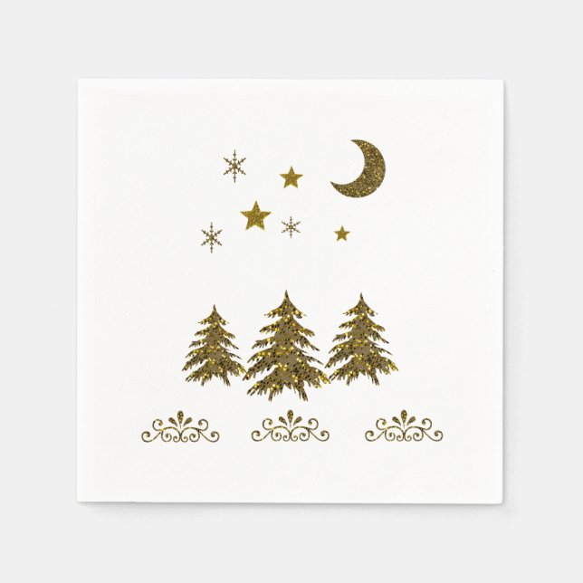 Serviettes En Papier Personnaliser, Arbre de Noël étincelant, Lune, éto (Devant)