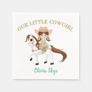 Serviettes En Papier Petite Cowgirl sur un Cheval Fille Anniversaire We
