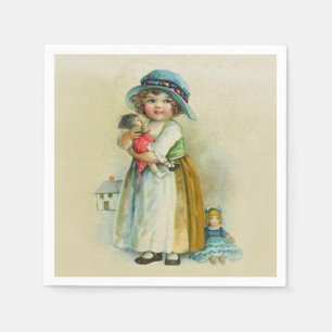 Serviettes En Papier Petite fille vintage Chubby Cheeks Casquette Poupé