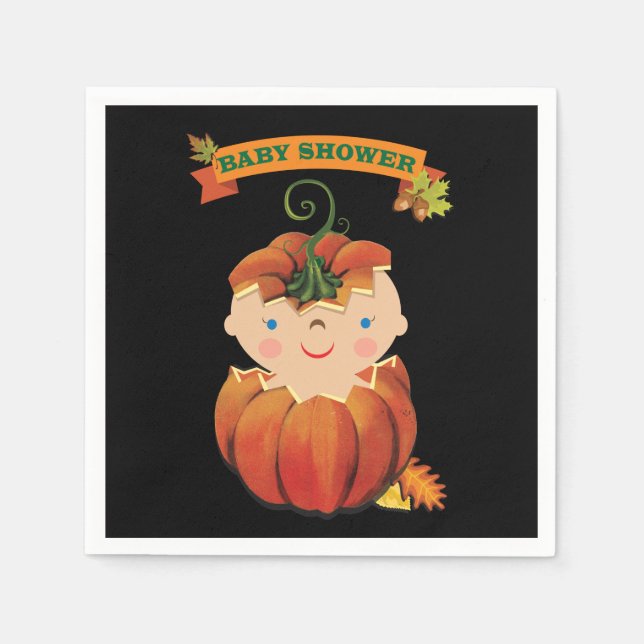 Serviettes En Papier Petits Baby showers Citrouilles (Devant)