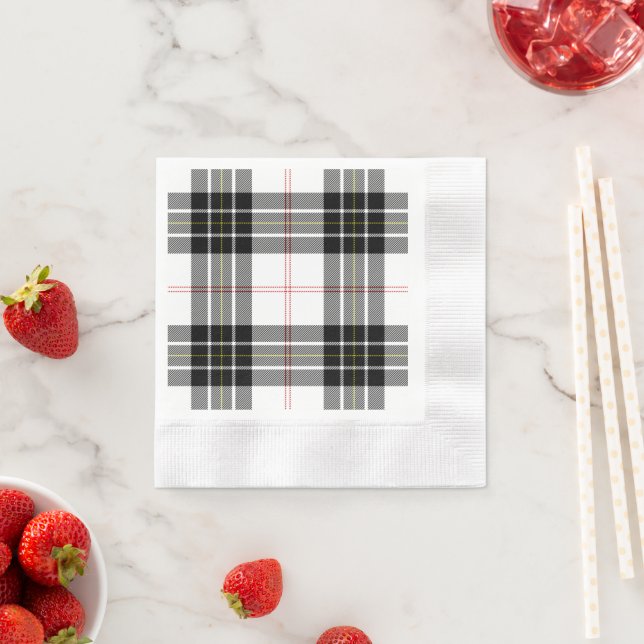 Serviettes En Papier Pherson tartan noir blanc plaid (En situation)