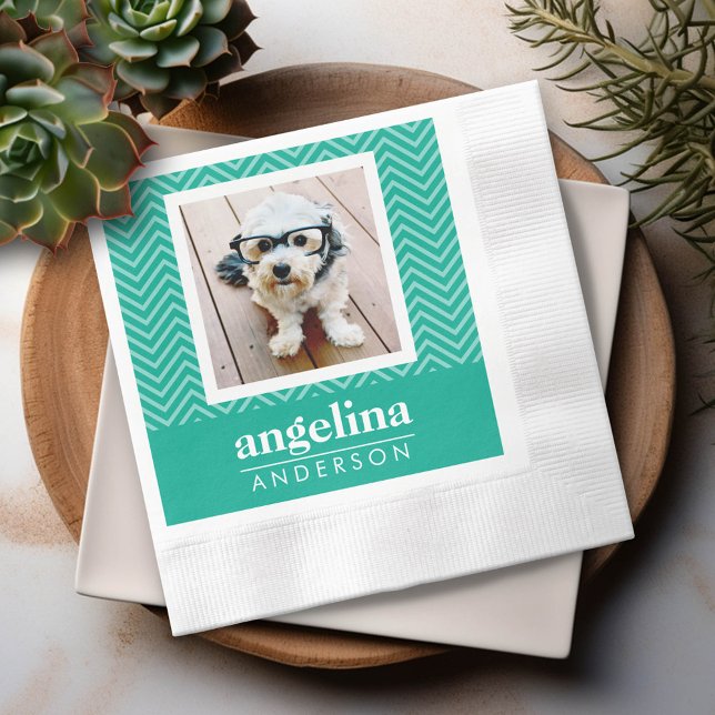 Serviettes En Papier Photo avec Modern Chevron Pattern and Custom Nom (Custom Napkin)