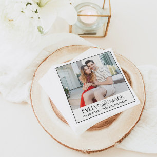 Serviettes En Papier Photo de monogramme de mariage Art Déco noir vinta