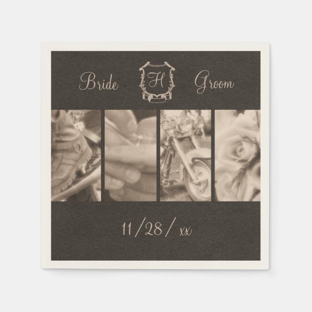 Serviettes En Papier Photos Mariage de Sepia Biker Papier personnalisé  (Devant)