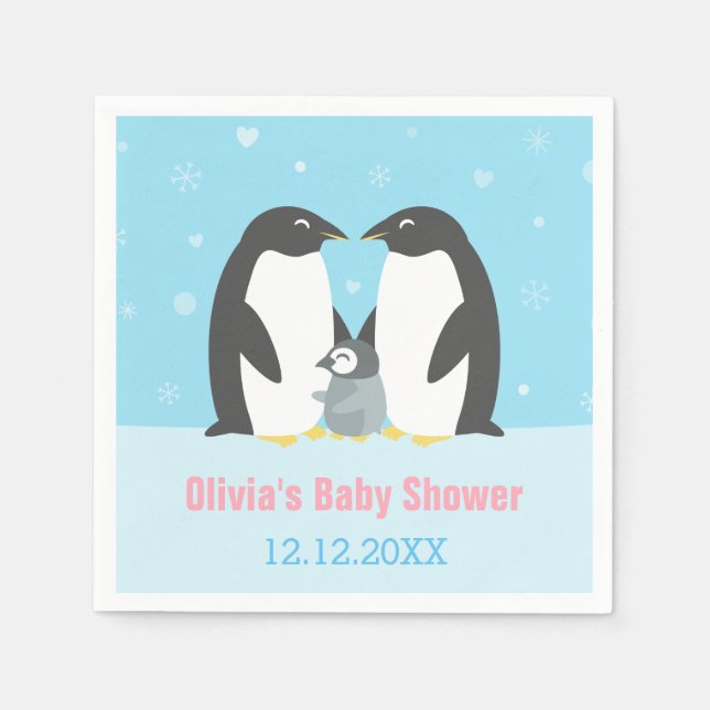 Serviettes En Papier Pingouin d'hiver Famille Papier Baby shower Napkin (Devant)