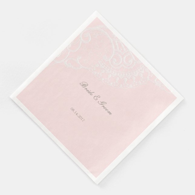 Serviettes En Papier Pink Chic Vintage Élégant Mariage dentelle (Coin)
