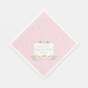 Serviettes En Papier Pink floral Damask Napkin / baby shower fille