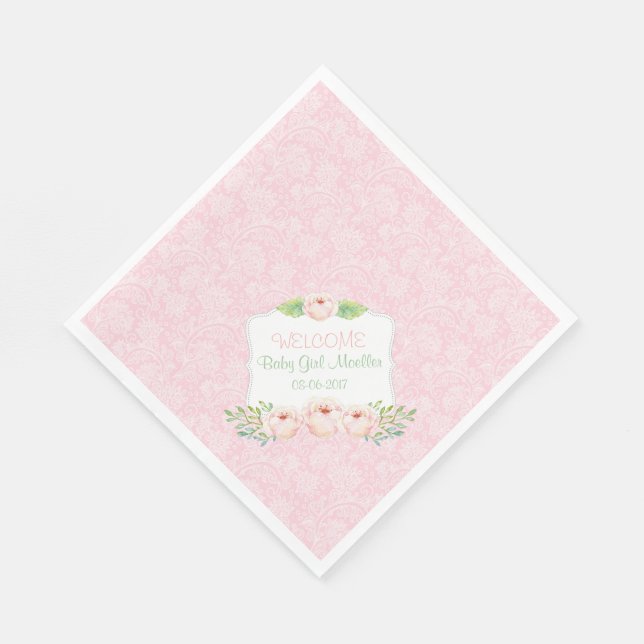 Serviettes En Papier Pink floral Damask Napkin / baby shower fille (Coin)