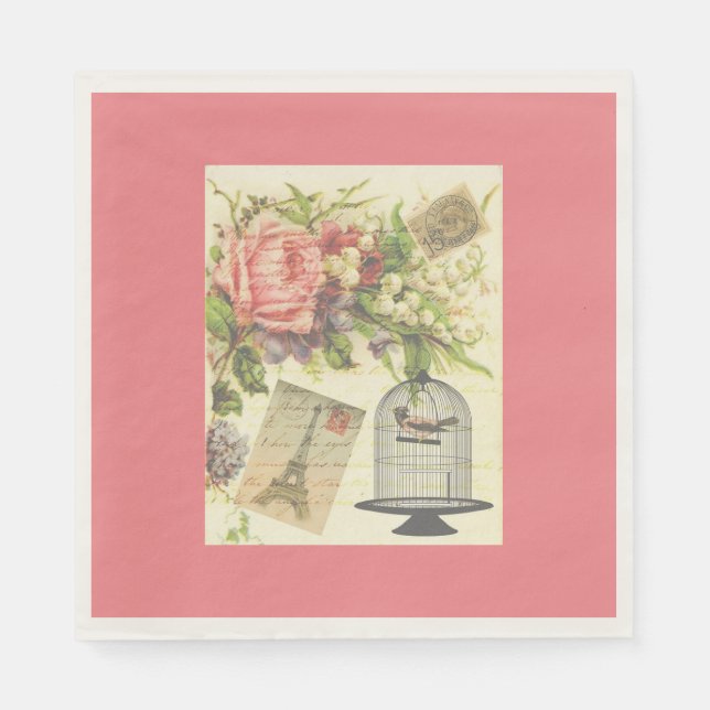Serviettes En Papier Pink French Thème Vintage Paris Papier Napkins (Devant)