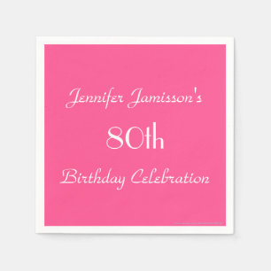Serviettes En Papier Pink Hot Pink minimaliste 80e anniversaire de fêt