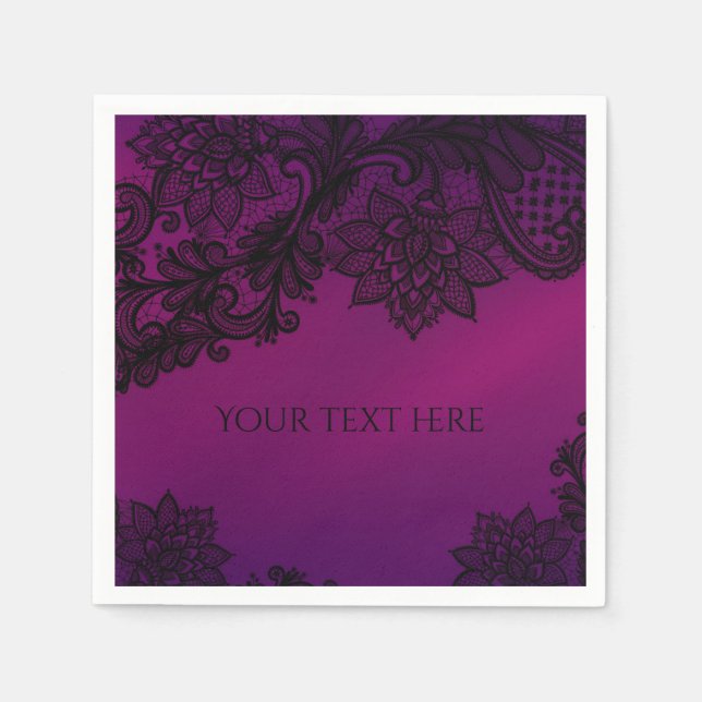 Serviettes En Papier Pink & Purple Élégante Black Lace Party (Devant)