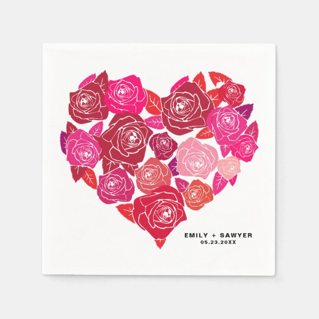 Serviettes En Papier Pink Roses Heart Cluster Mariage personnalisé (Devant)