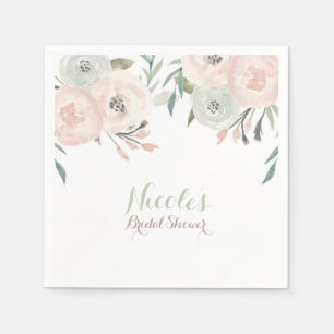 Serviettes En Papier Pink & Sage Mint Vert Moderne Floral Élégant