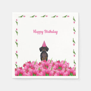 Serviettes En Papier Pink Tulip Dachshund Papier serviettes