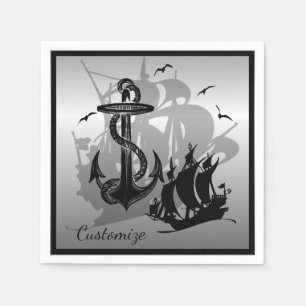 Serviettes En Papier Pirate Ship & Ancres Black Silhouette Napkins 2