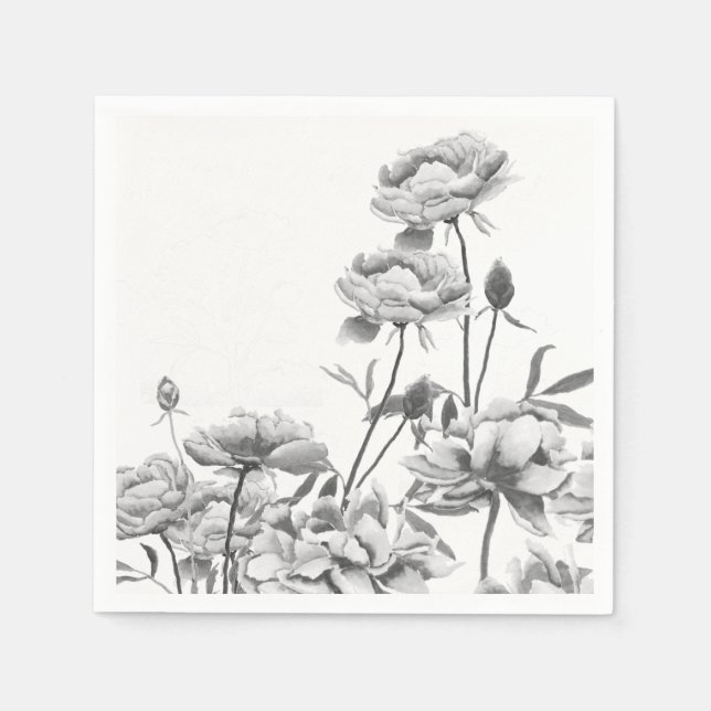 Serviettes En Papier pivoines noir et blanc (Devant)