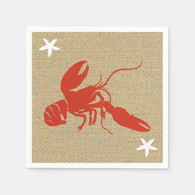 Serviettes En Papier Plage nautique Homard & Starfish Faux Burlap (Devant)