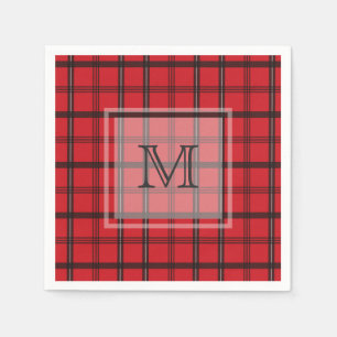Serviettes En Papier Plaid de tartan rouge et noir décoré d'un