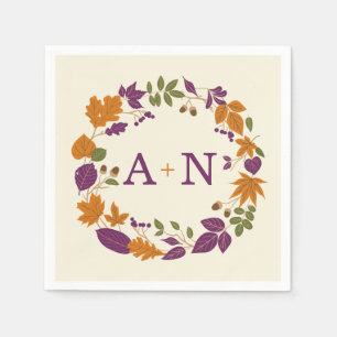 Serviettes En Papier Plum et Citrouille Automne Wreath Mariage serviett