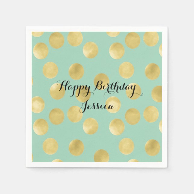 Serviettes En Papier Points de Mint et Gold Glitz Anniversaire (Devant)