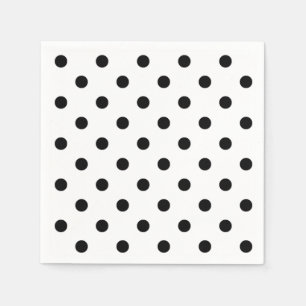 Serviettes En Papier Points polka   points rétro noir et blanc