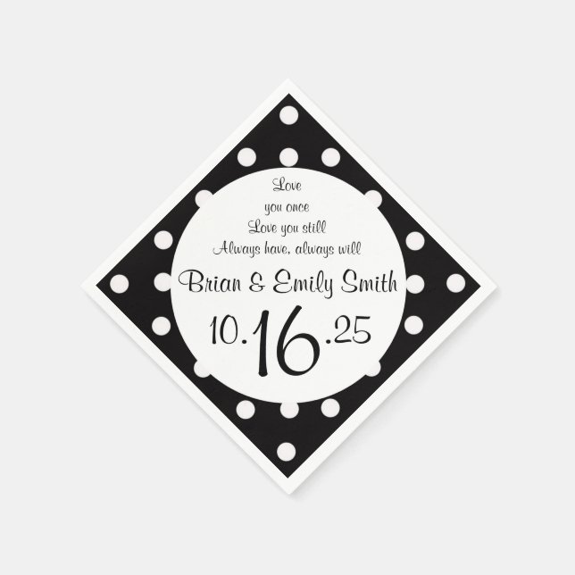 Serviettes en papier pois noir blanc personnalisab (Coin)