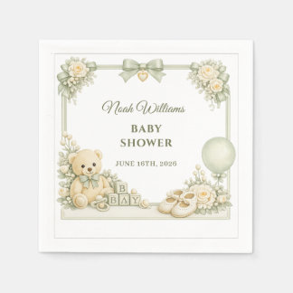 Serviettes en papier pour baby shower ourson vert 