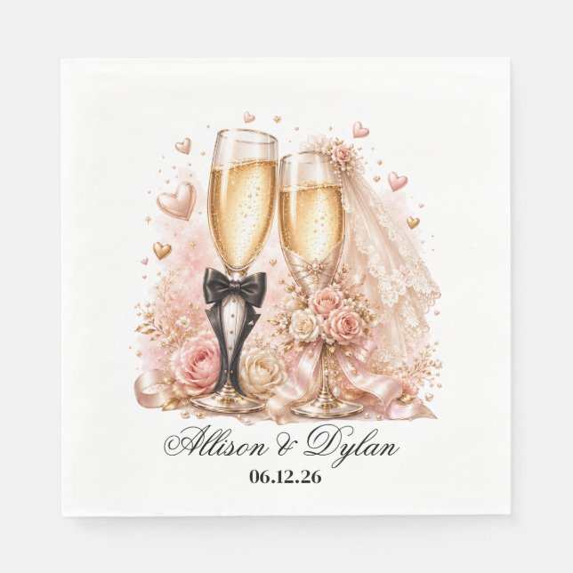 Serviettes en papier pour champagne de mariage (Devant)