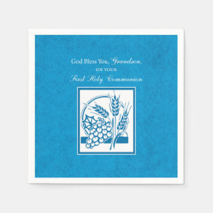 Serviettes En Papier Première communion du petit-fils Bleu, Blé, Raisin